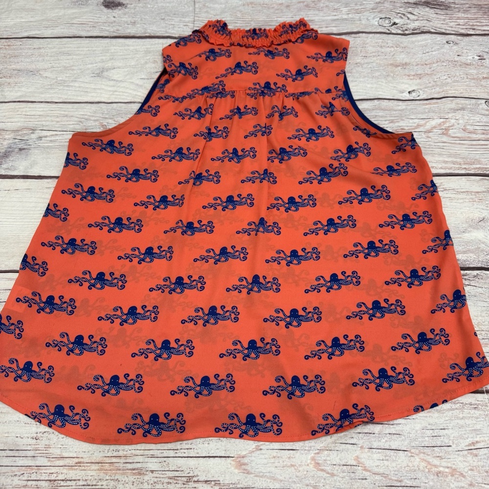 Anthropologie Maeve Fitz Tank Octopus Print Coral Orange Navy Size 12 Large - Picture 3 of 8
